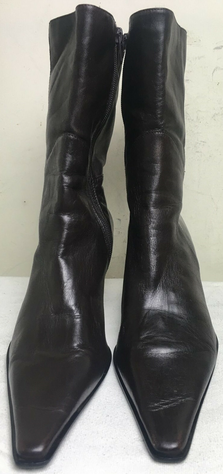 MICHELLE-K MADEN BRAZIL DarkBrownLeather StilettoHeel PointedToeBootsWomen’sSZ9M