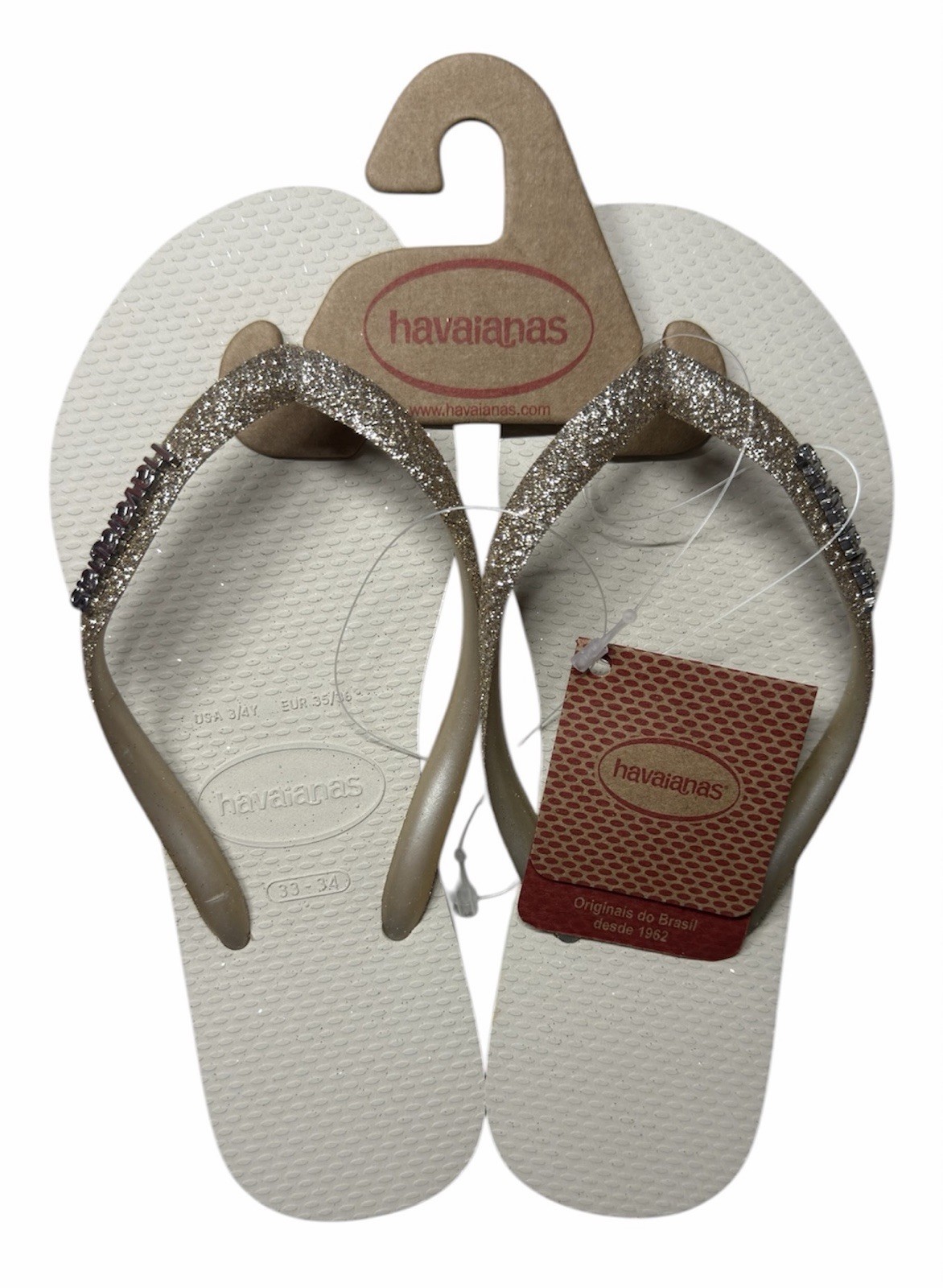 Havaianas Sparkle Flip Flop Sandals Size US 3/4Y Beige Gold