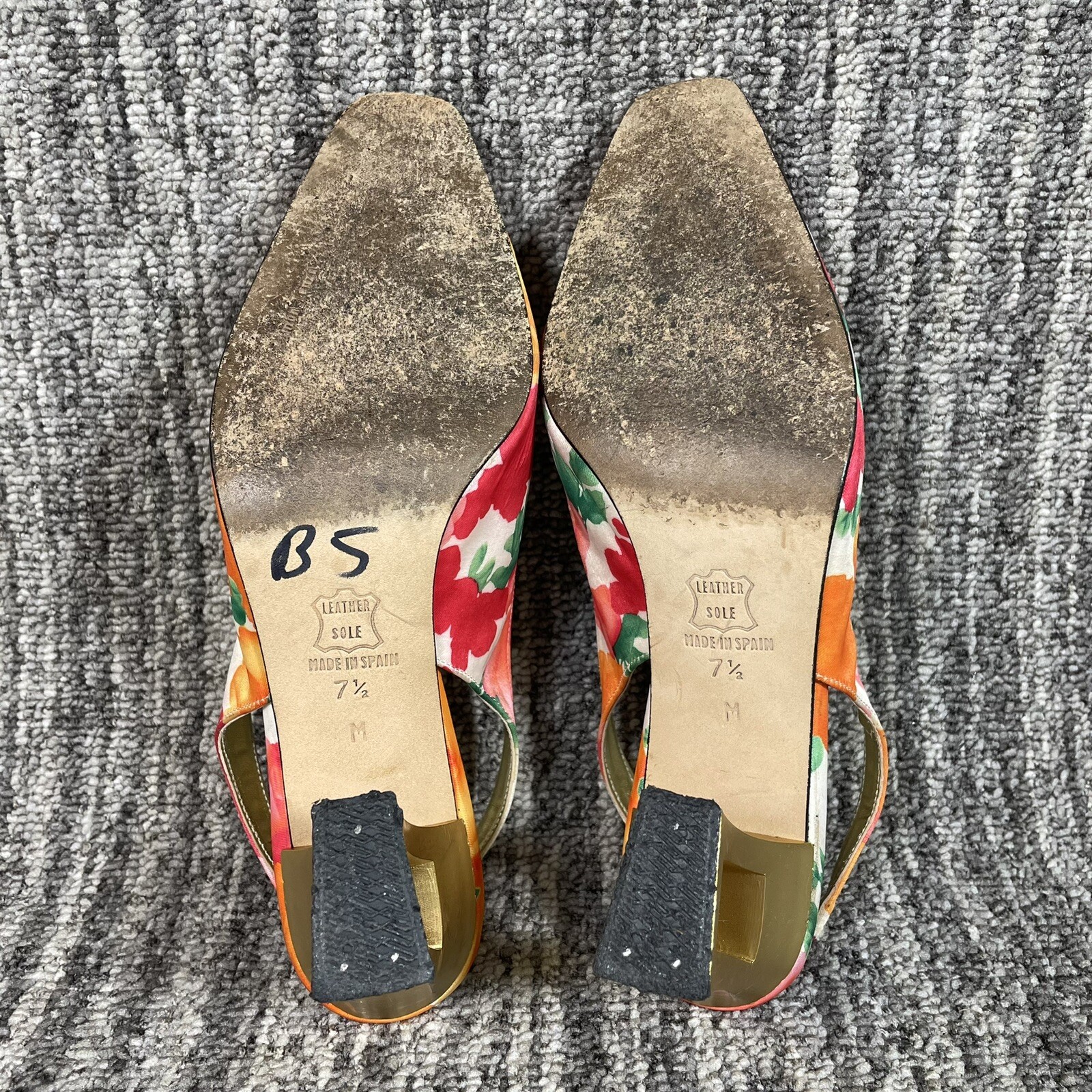 RED by Ramon Tenza Sz 7.5 M Leather Sole Multicolor Flowers Gold 2″ heel
