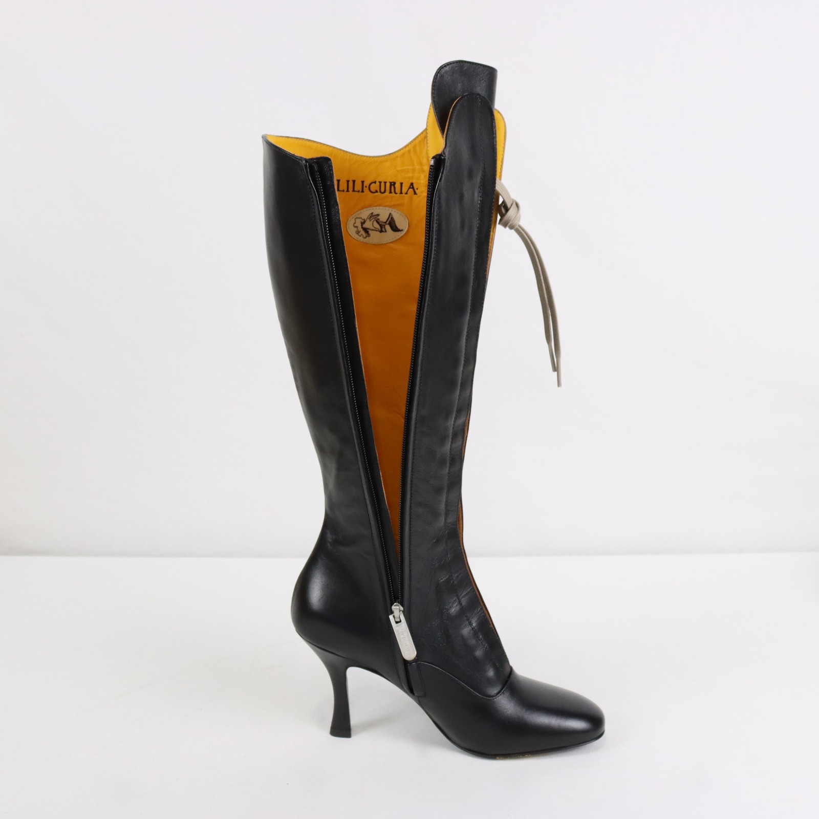 Lili Curia Ida Lace Up Tall Heeled Leather Boots In Black – Women’s Size EU 38