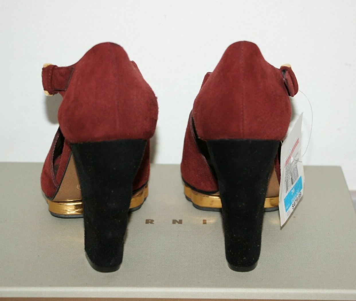 MARNI Sculptured Heels Gold Interwoven Platform Suede Sandal sz US 6/IT 36 $880