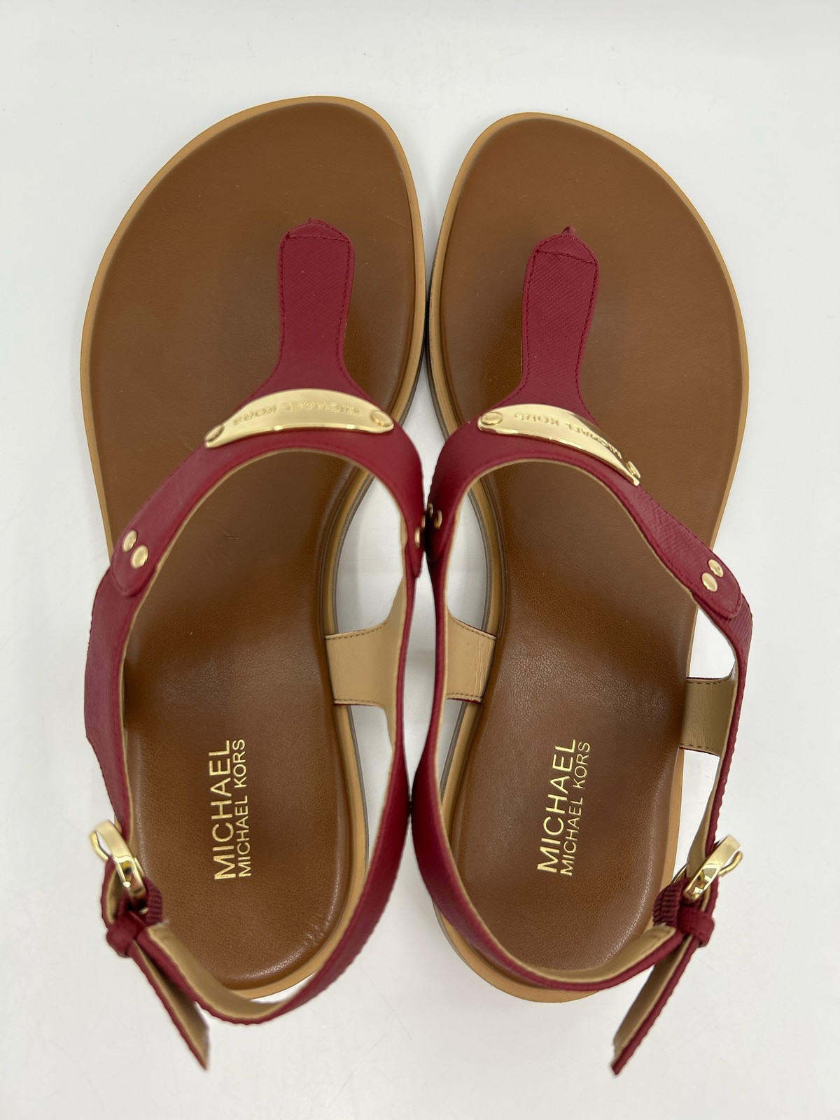 Michael Michael Kors NWOB MK Plate Thong Size 8M Leather Red Women Sandal