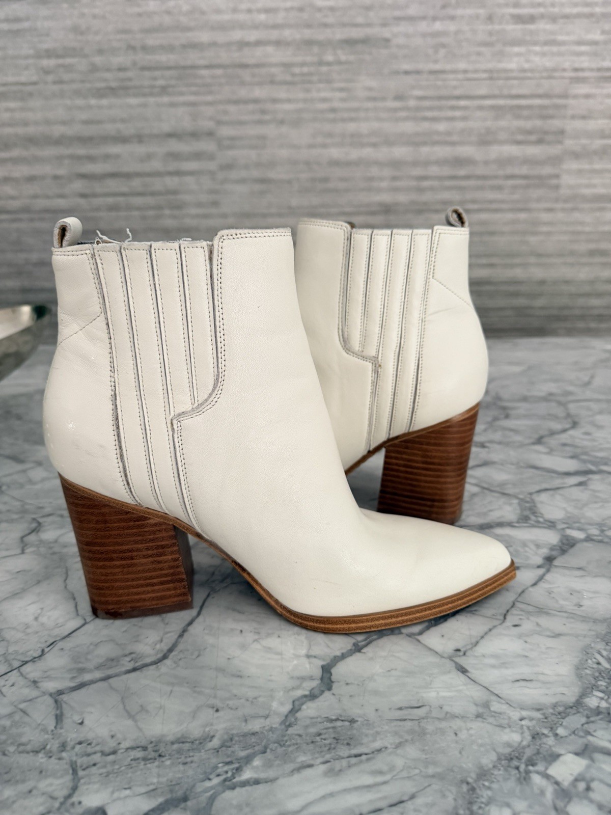 Marc Fisher White Leather Chelsea Ankle Boots |
