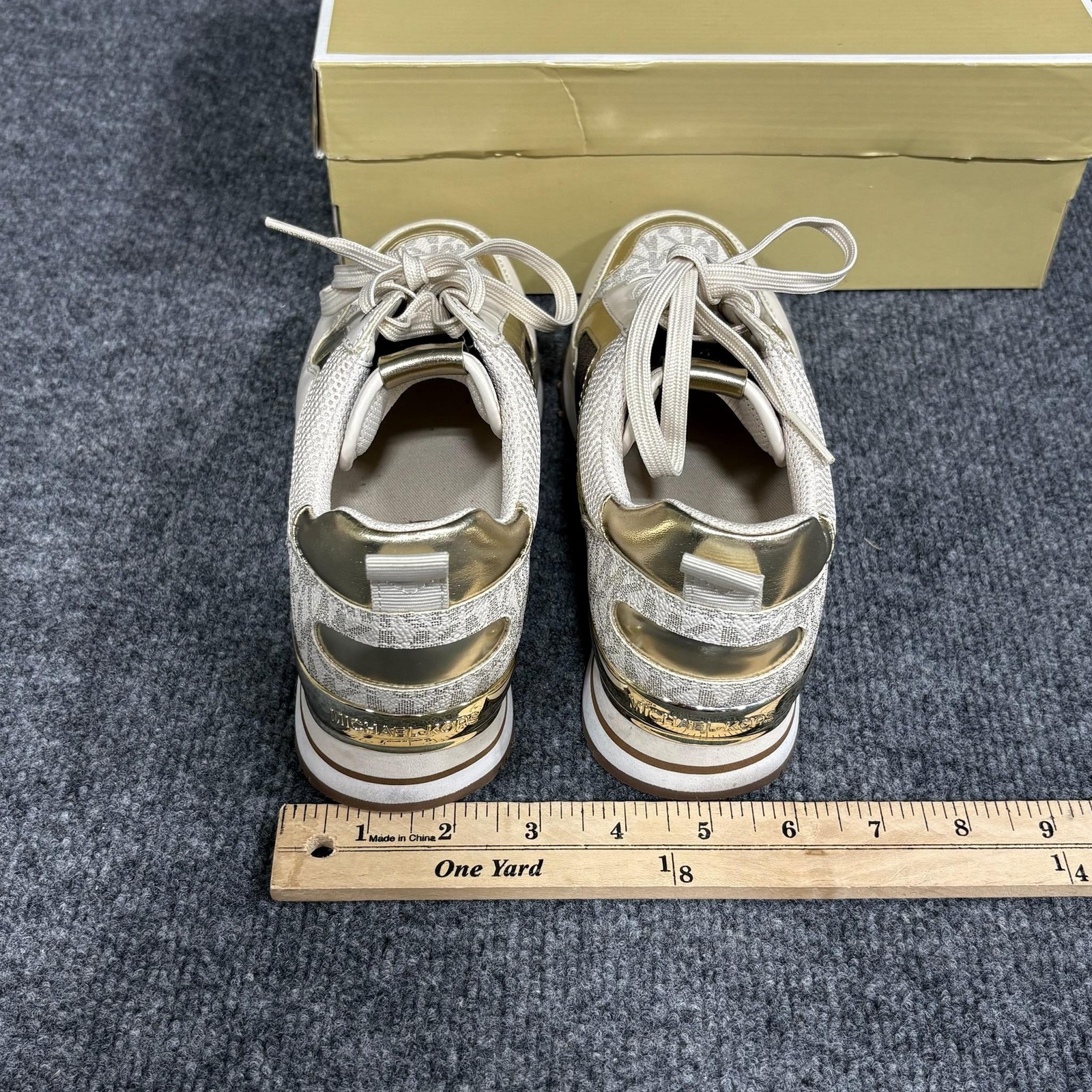 Michael Kors Shoes Womens Size 7 Gold Wilma Trainer Logo Colorblock Sneakers