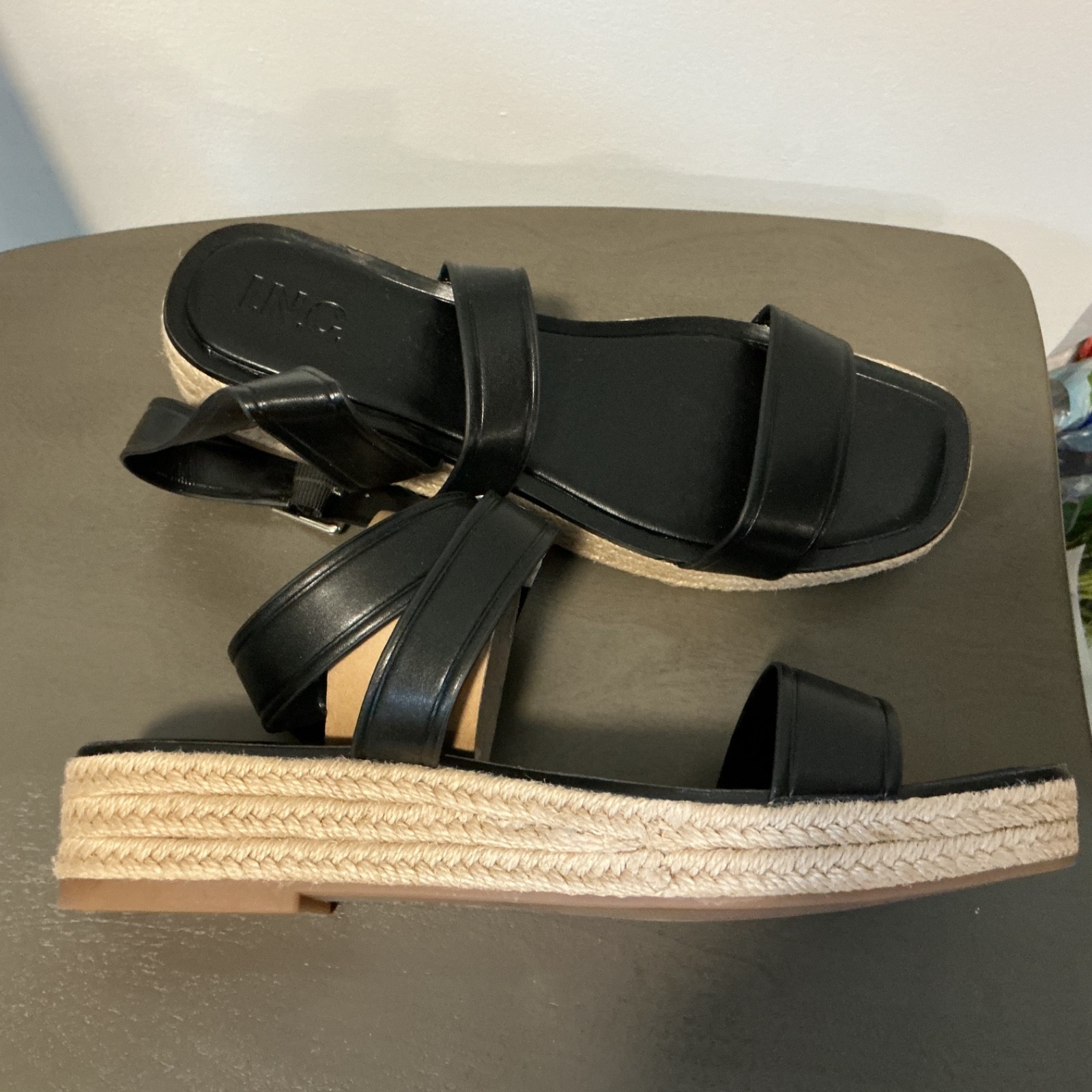 INC Size 10 Havilah BLACK Espadrille Criss-Cross Ankle Sandals B2-13
