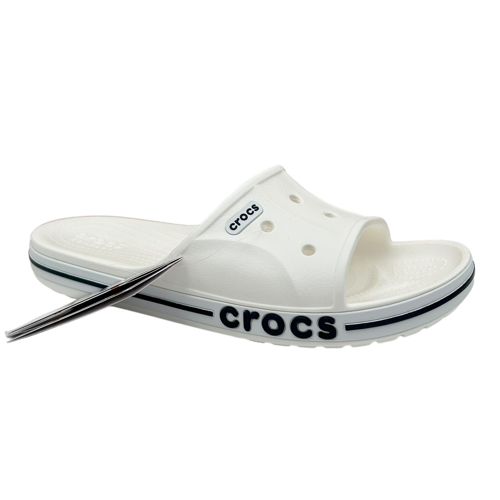 Crocs Slide Sandals Women’s Size 9/Men’s 7 White/Navy Water Friendly Lightweight