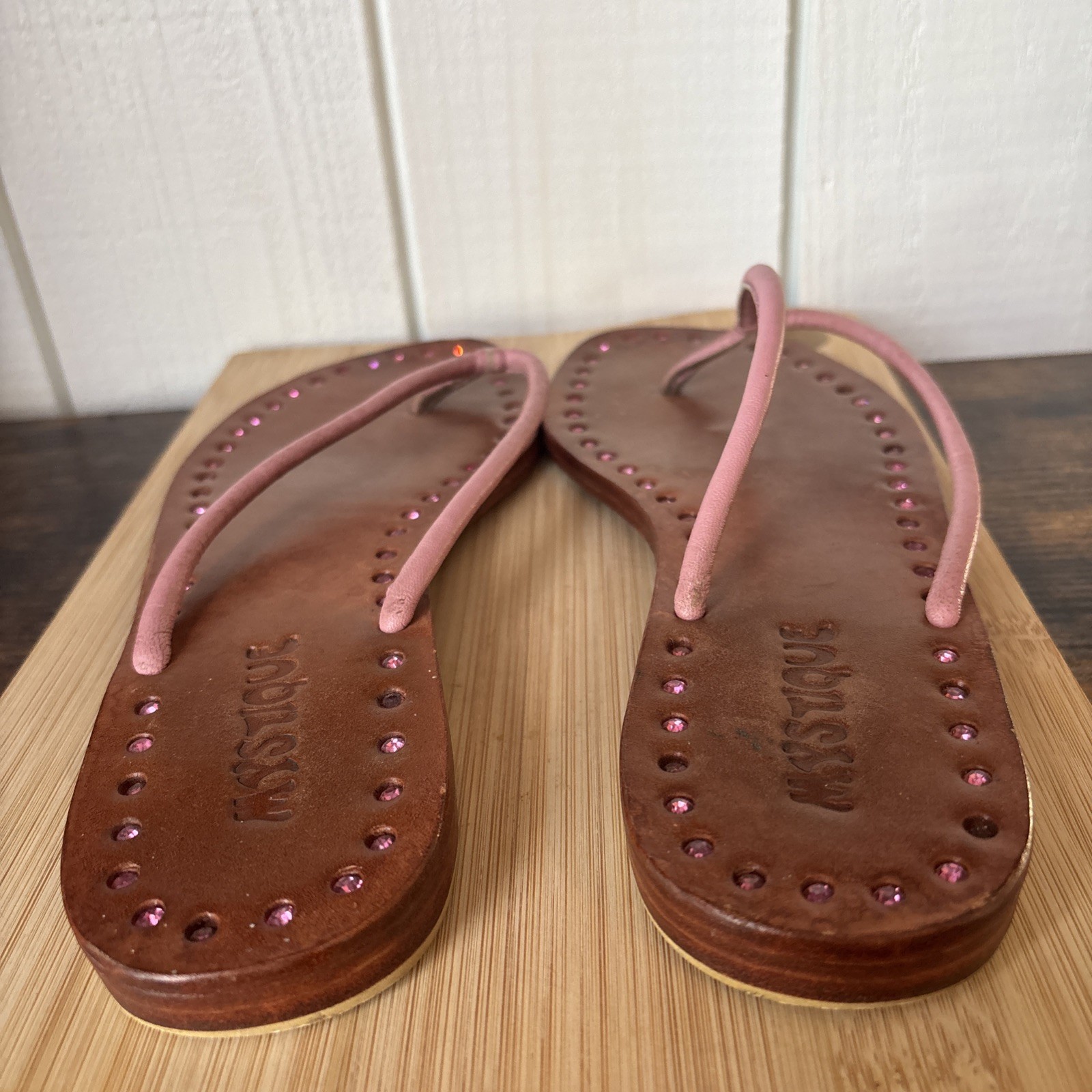 Mystique Rhinestone Pink Embellished Thong Sandals Flats Indonesia Women’s 8