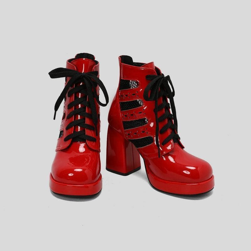 Chic Women’s Faux Leather Mesh Patchwork Sandals Lace Up Dress Party Ankle Boots