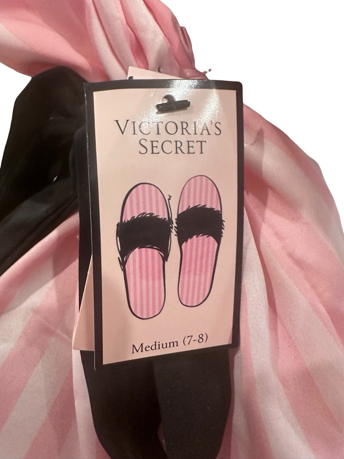 Victoria’s Secret Pink Stripe Faux Fur Slide Slippers Sleep Bag Set M 7-8 NWT