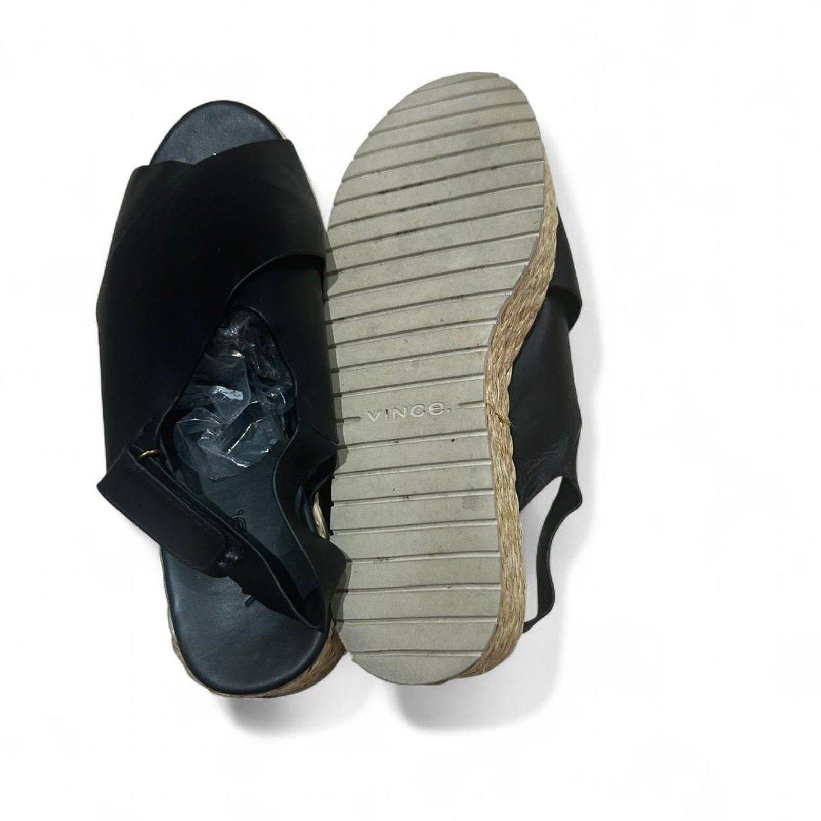 Vince Black Leather Espadrille Platform Sandals