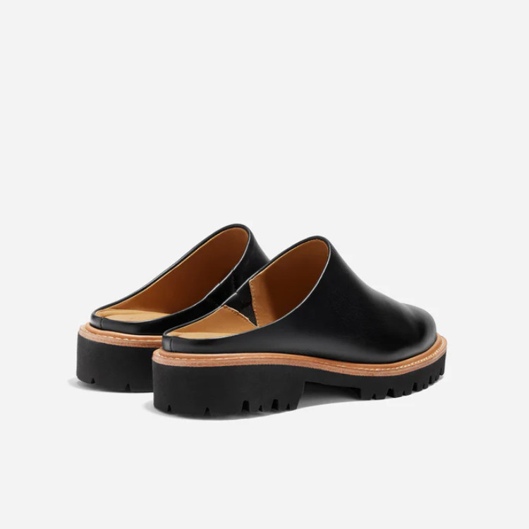 AUTH Nisolo Emilee Lug Mule Women’s Black Leather Slip On Comfort Clogs Shoes