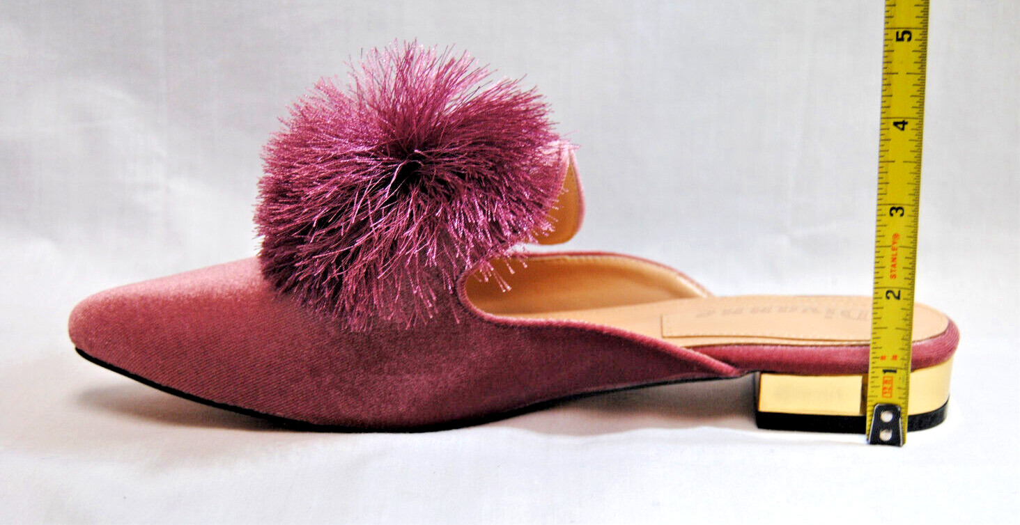 Divanne Womens Slip-On Mules Puff Pompom Backless Pointed Toe Loafers T2366