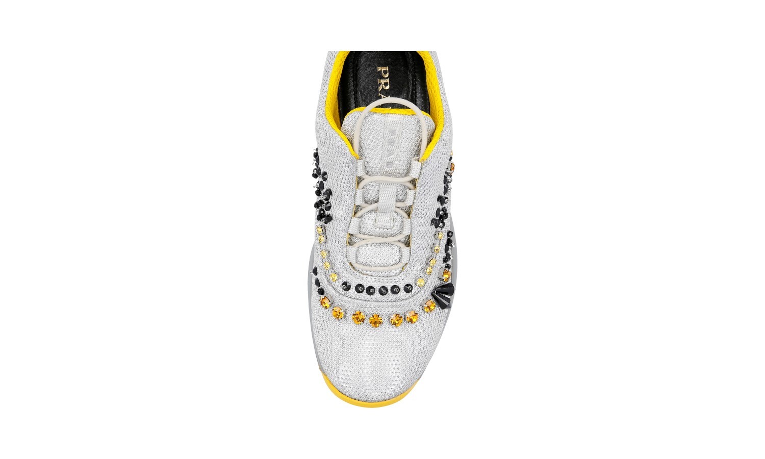 PRADA Americas Cup CRYSTAL Sneakers – 1E784G Silver Yellow NEW – US 6.5 EU 36,5