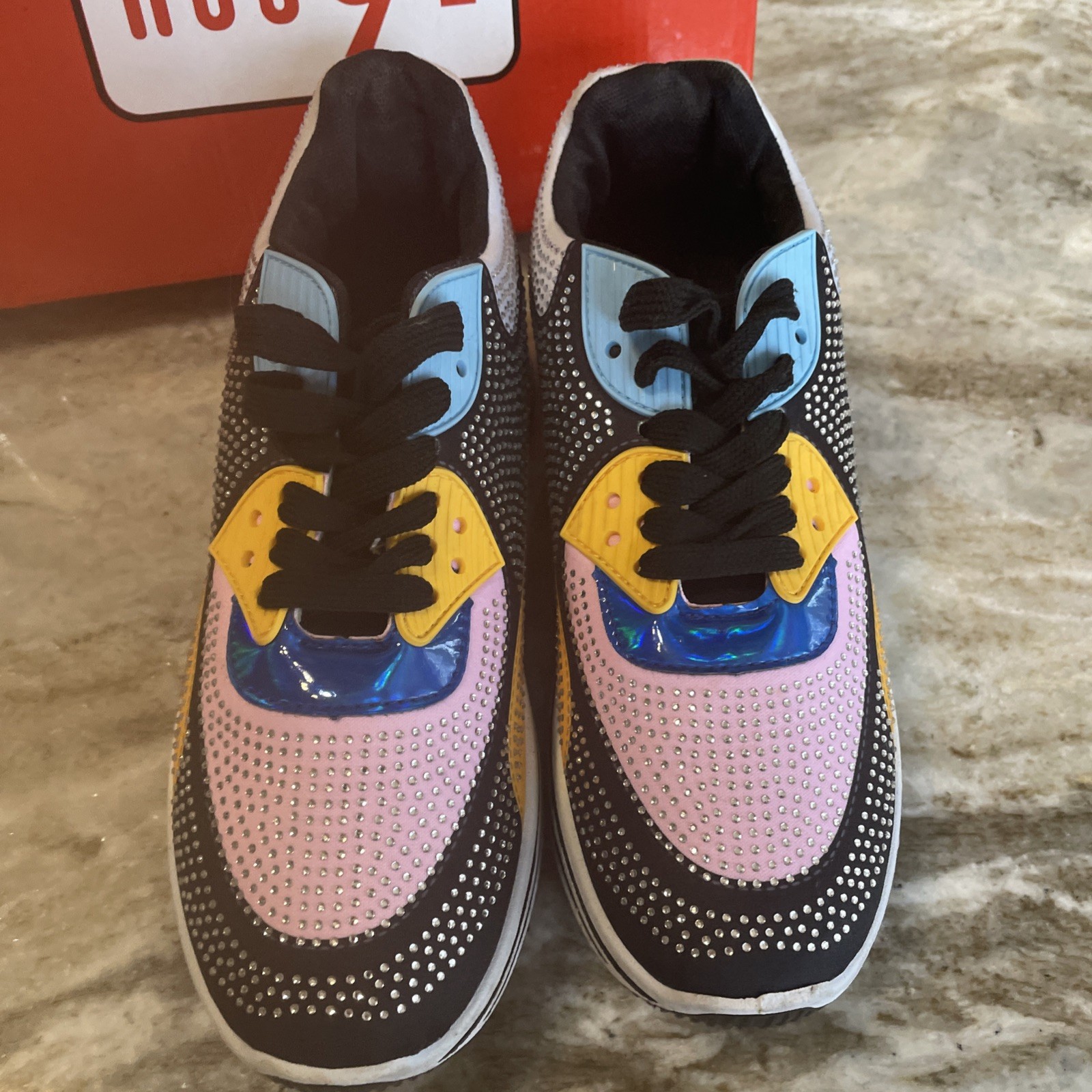 Rouge Liuliu Multicolored Bling Tennis Shoes Streetwear Size 9 Hip Hop Sparkle