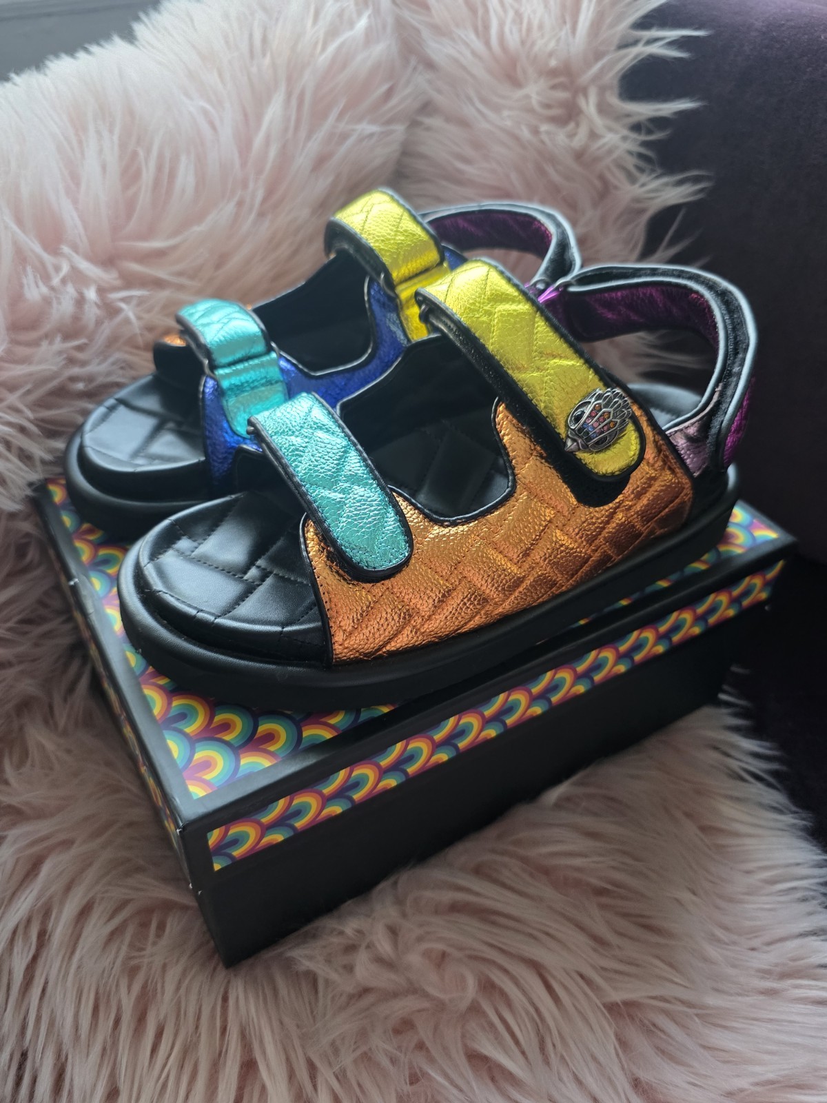 KURT GEIGER LONDON ORSON Metallic Multicolor Sandals US 9, Worn Once With Box!
