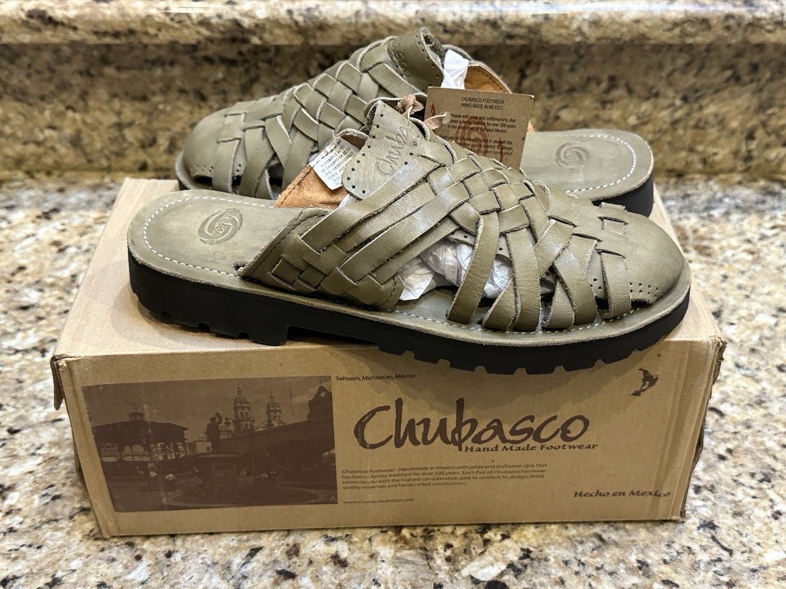 CHUBASCO Mexico Martha Green Leather Sandals Woven Slip On Mens 4 Womens 6 NEW
