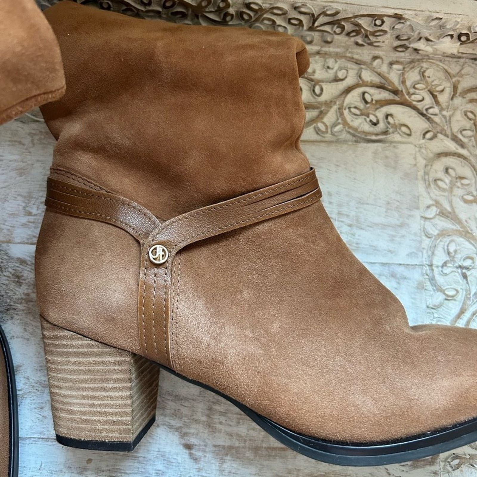 Boho Western Leather Suede Slouchy Boot Size 10 Tan Bootie Jatarea Omi Neutral