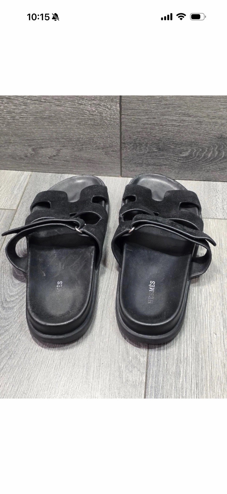 HERMES CHYPRE BLACK CALFSKIN LEATHER SANDALS SHOES FLAT SLIDES 41 Unisex B000733