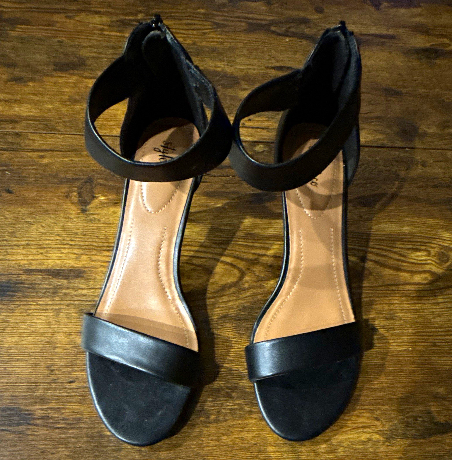 Style & Co. Women’s Black Open Toe Ankle Strap Zip Strappy Heels 9M