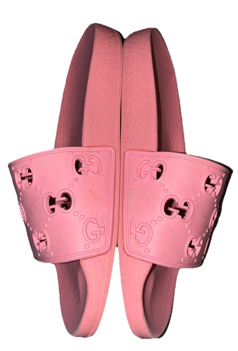 Gucci GG Slide Women’s 5 Rose Box Pink Rubber Perforated Sandals Italy 35