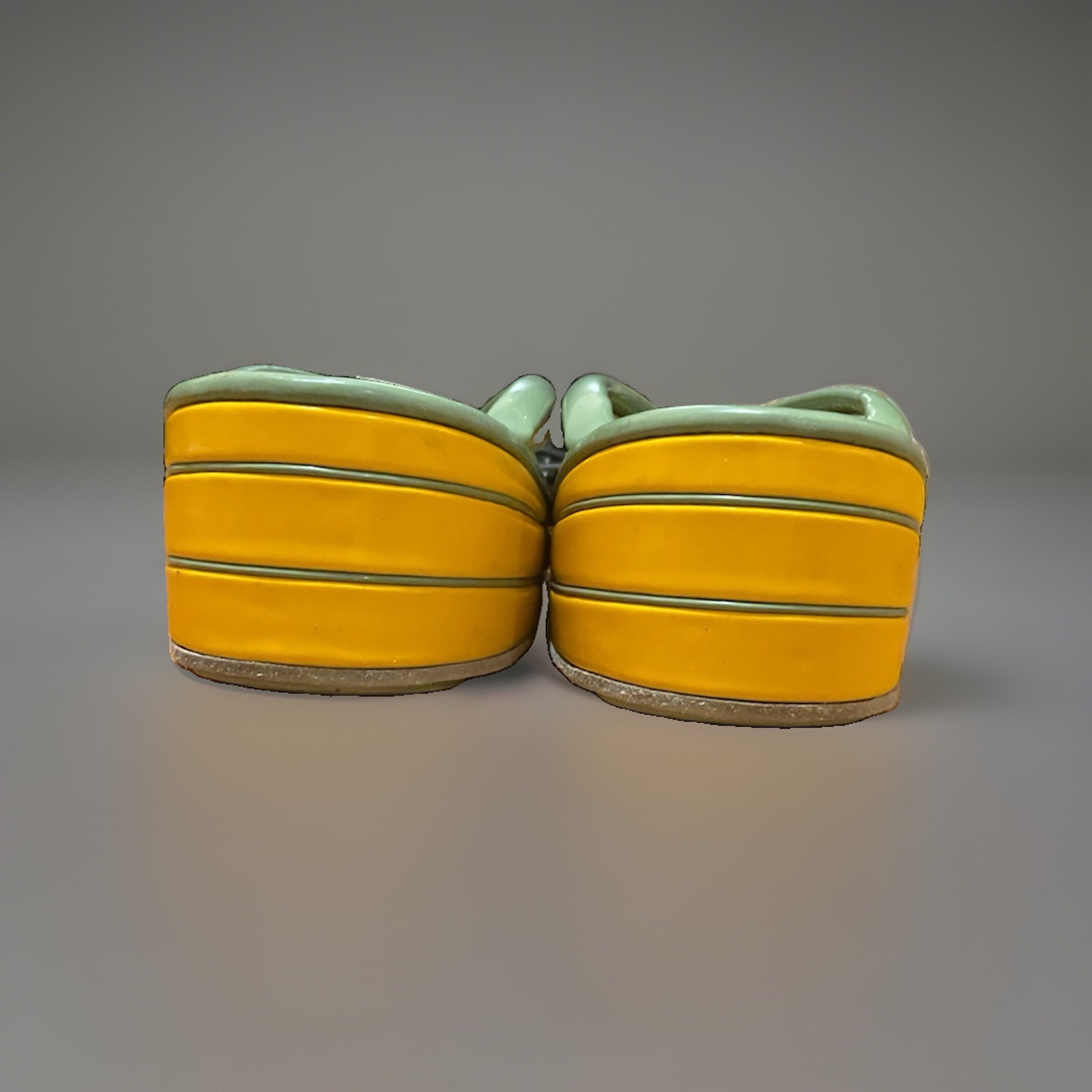 Vintage Japanese Zori Sandals Platform Wedge Green And Yellow Size 7