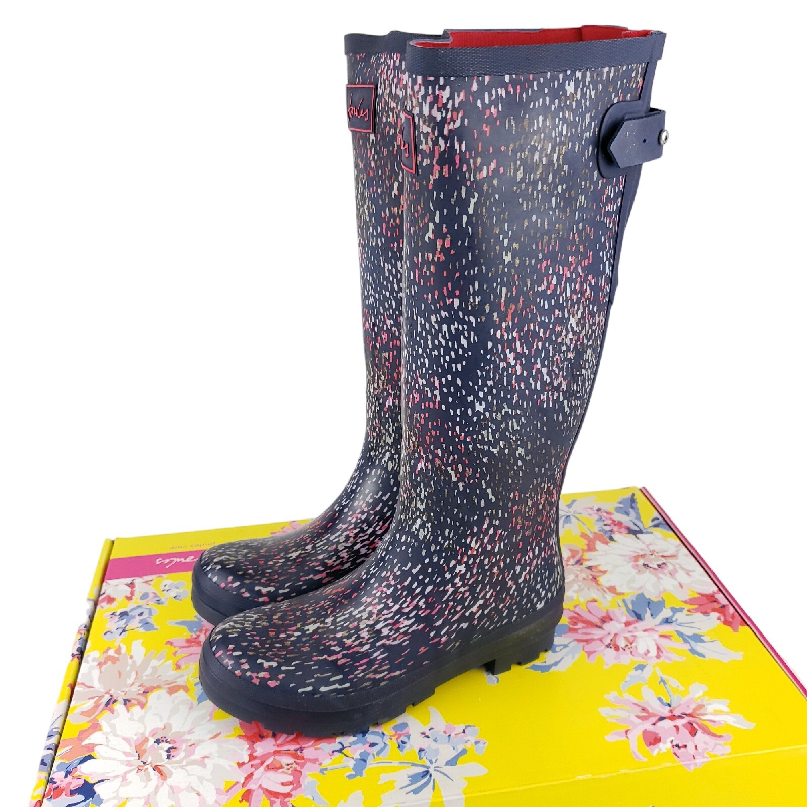 NWT JOULES Welly Print Tall Rain Boots NAVY RAIN Size 37 – US 6