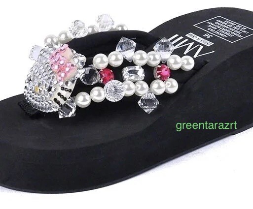 Hello Kitty Flip Flops Women Platform Shoes Summer Fashion High Heels Slipper