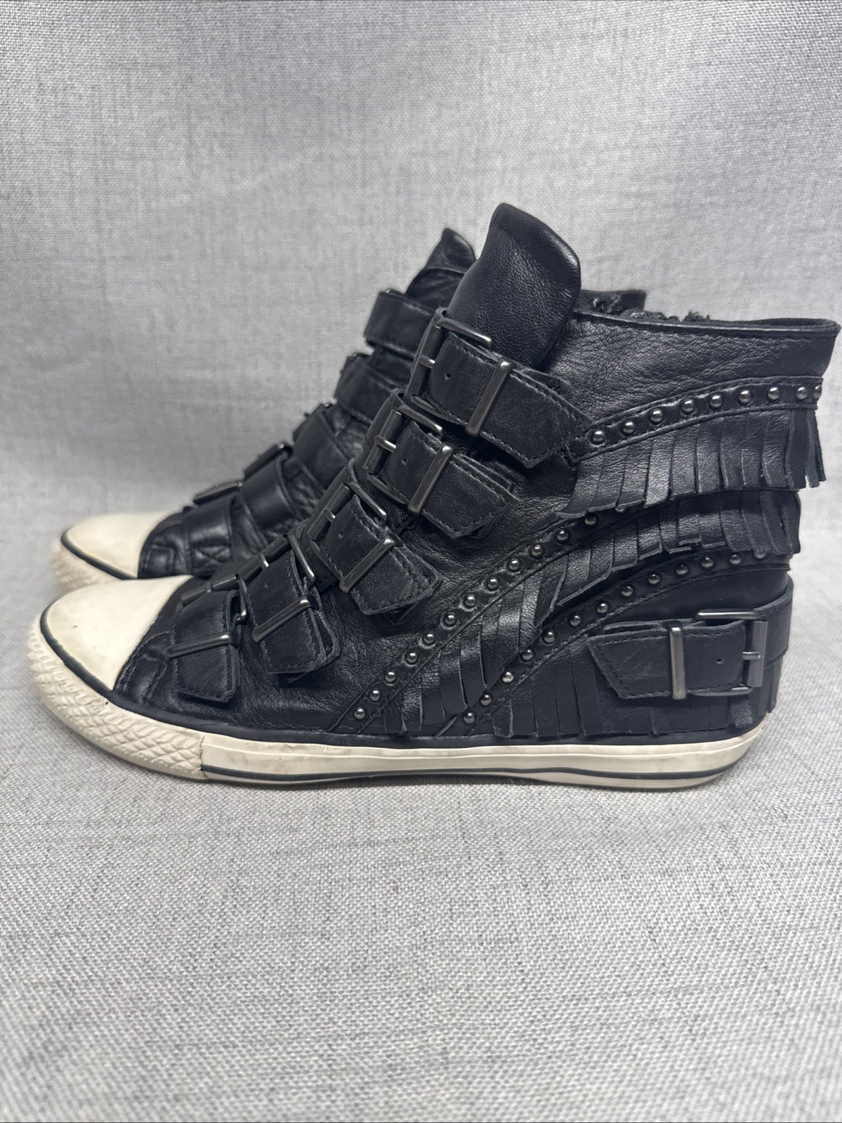 Ash Women Leather Sneakers Buckle Zip Punk Goth Street Party Size 39-EU 8.5/9US