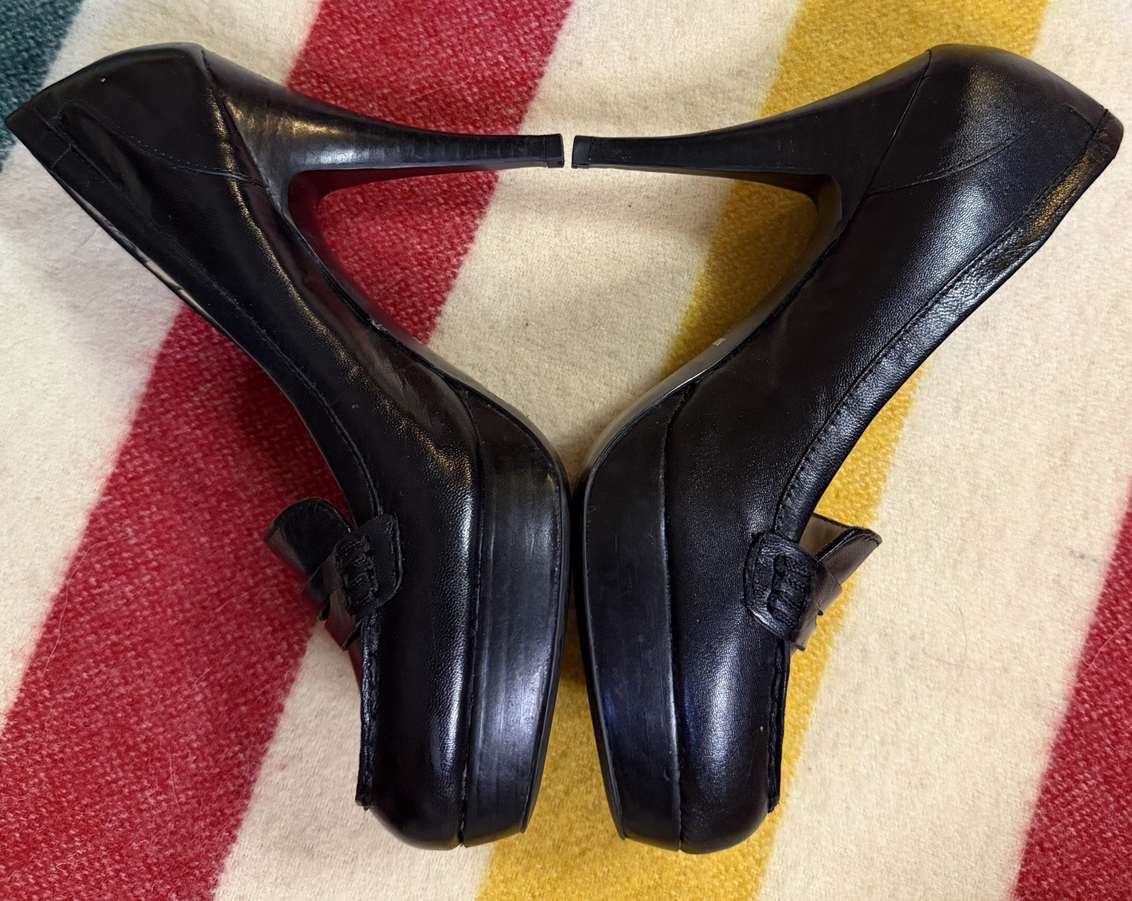 Nine West Black Leather Penny Loafer Stiletto Heel Pumps Size 7