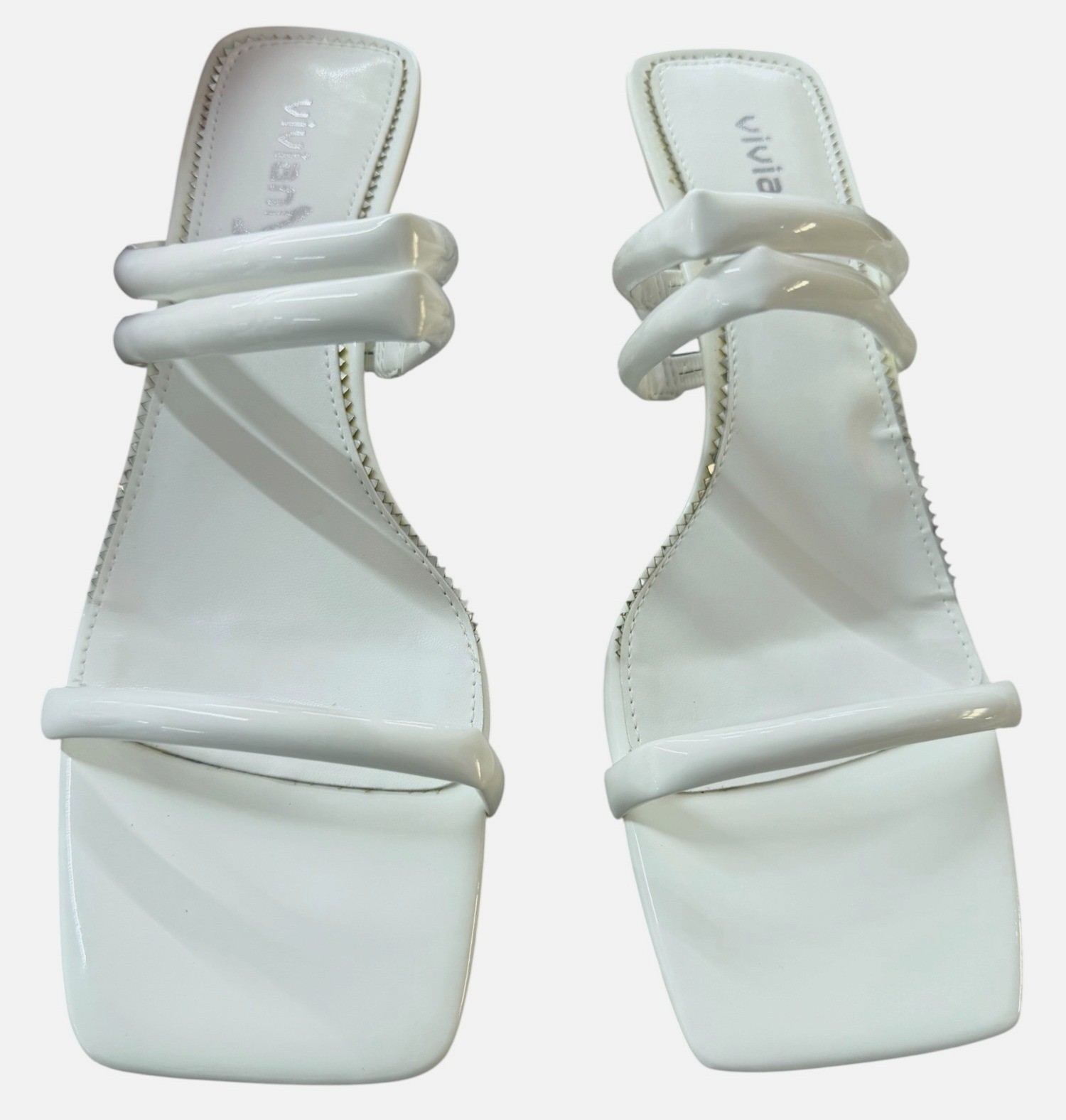 Viviany Square Toe Chunky Heel White Strappy Backless Sandals Size 8 NWB