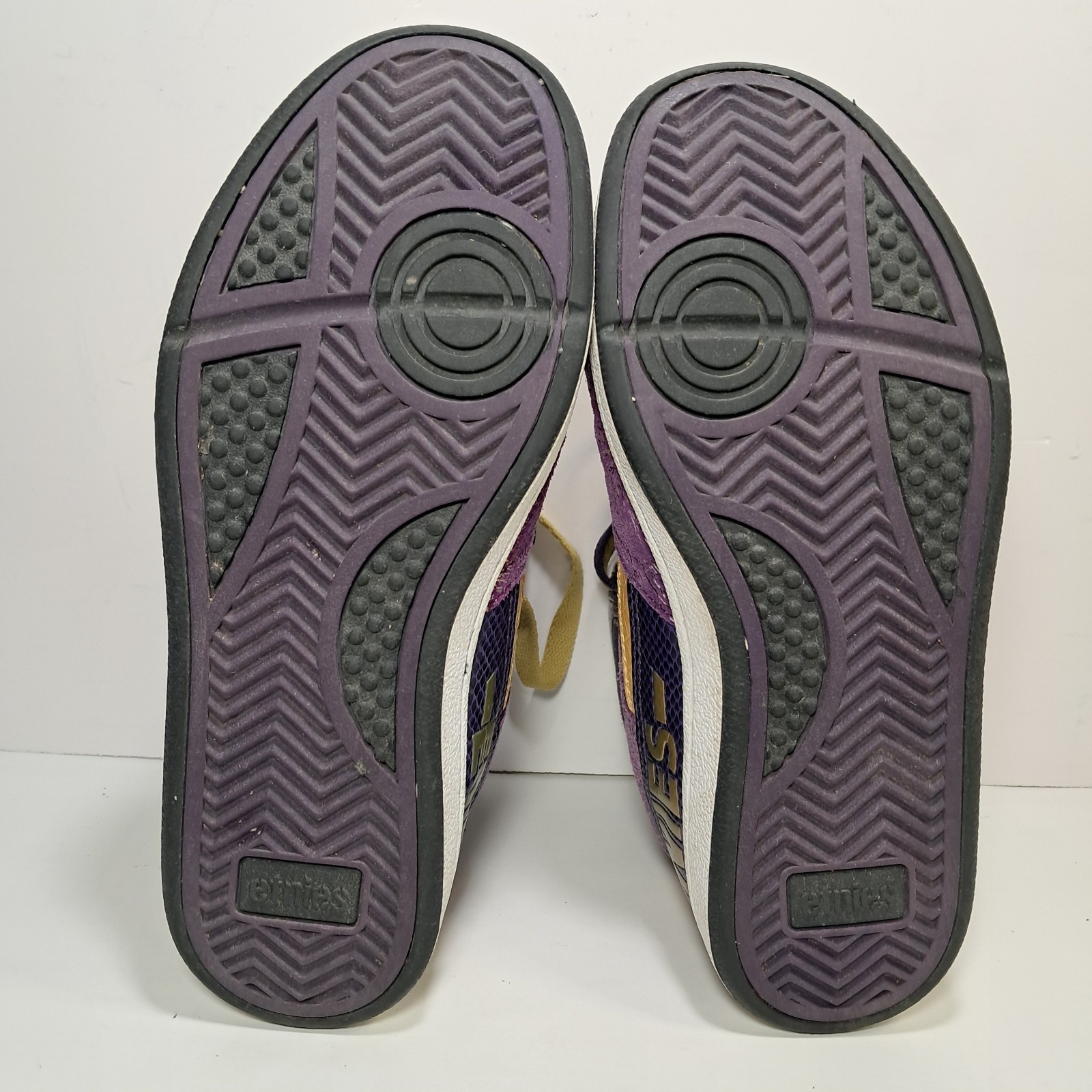 Vintage ETNIES High Top Skater Shoes Size 6.5 Ollie King, Purple & Gold