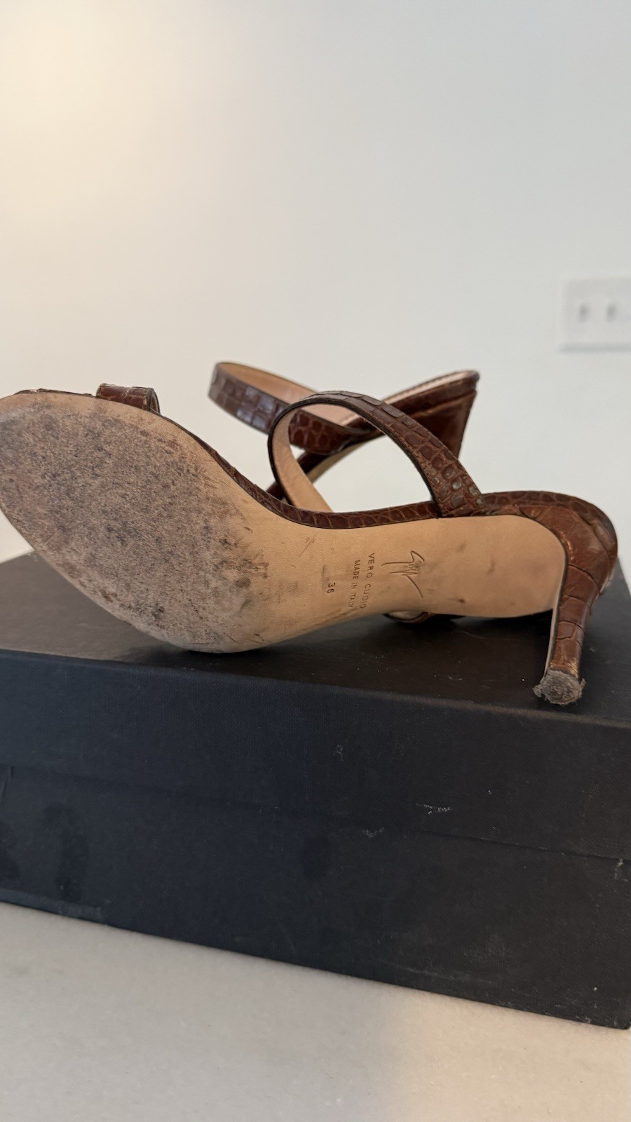 Giuseppe Zanotti Brown Croc Embossed Leather Strappy Ankle Strap Heels EU 36