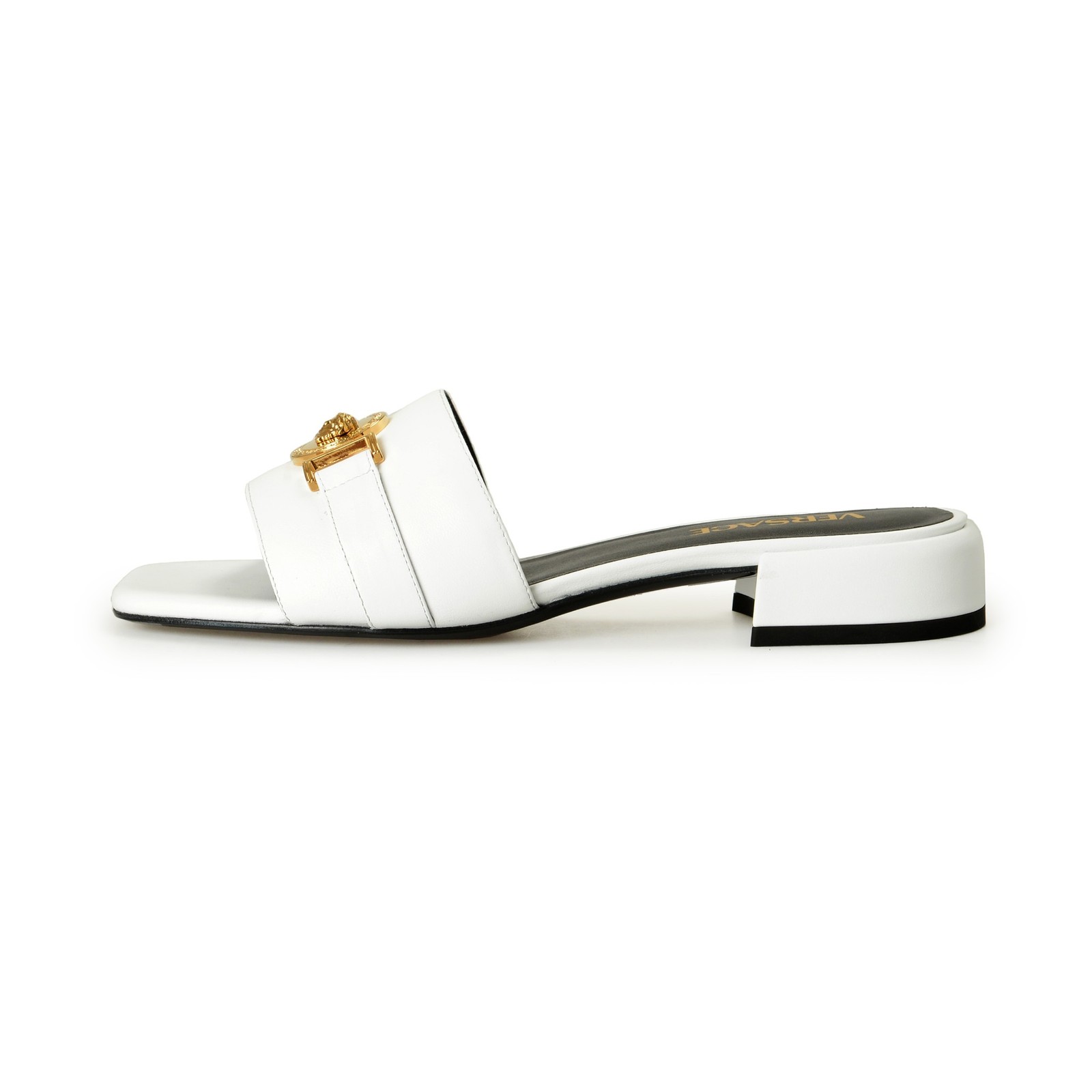 Versace Women’s White Leather Gold Color Medusa Sandals Mules Shoes US 6 IT 36