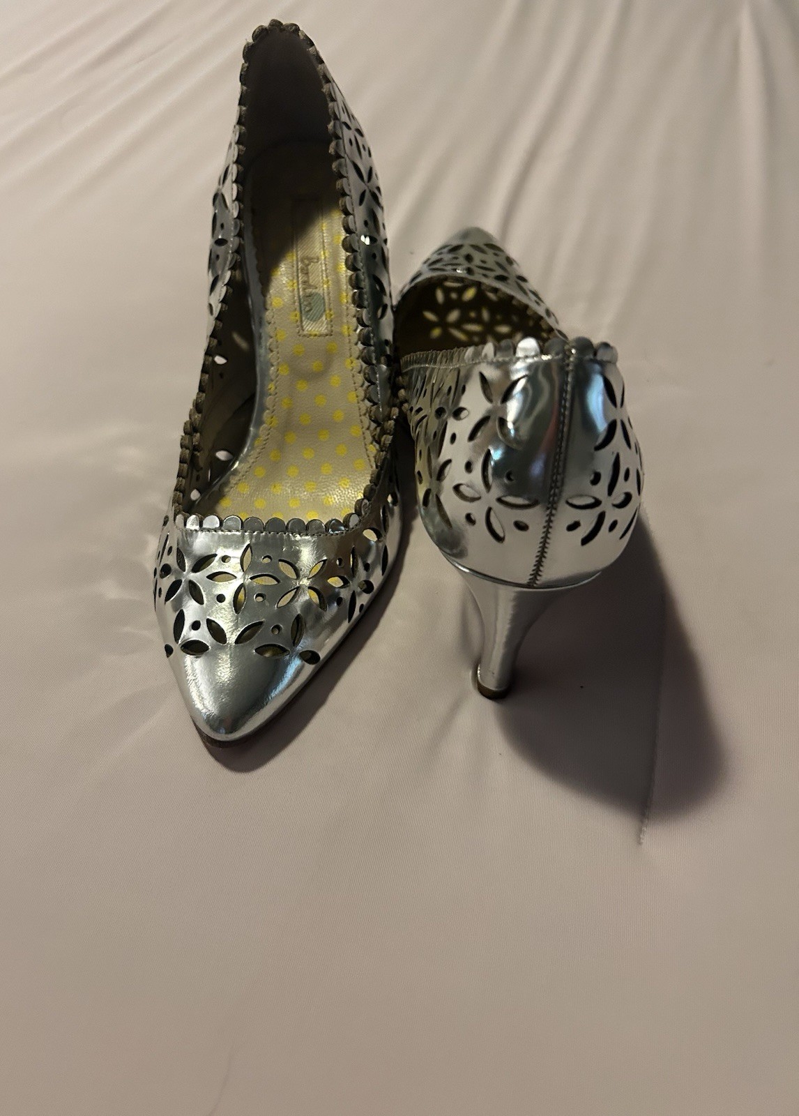 Boden Women’s Silver Leather Cut-Out Scalloped Pointed Toe Slip-On Pumps US 6