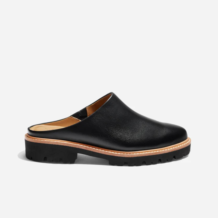 AUTH Nisolo Emilee Lug Mule Women’s Black Leather Slip On Comfort Clogs Shoes