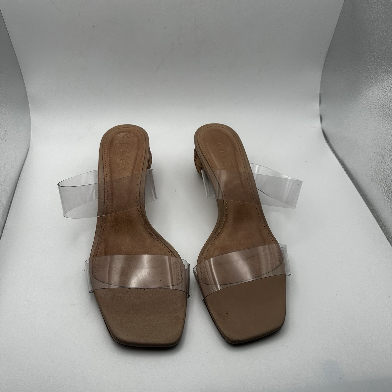 Raye Jaden Heel Nude Clear Straps Square Woven Basket Heel 7.5 Revolve Boho Chic