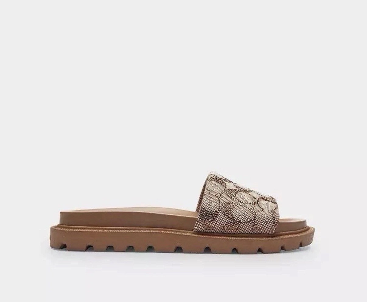 Size 7.5 – Coach Brynn Slide Sandal In Crystal Signature Jacquard CEF53
