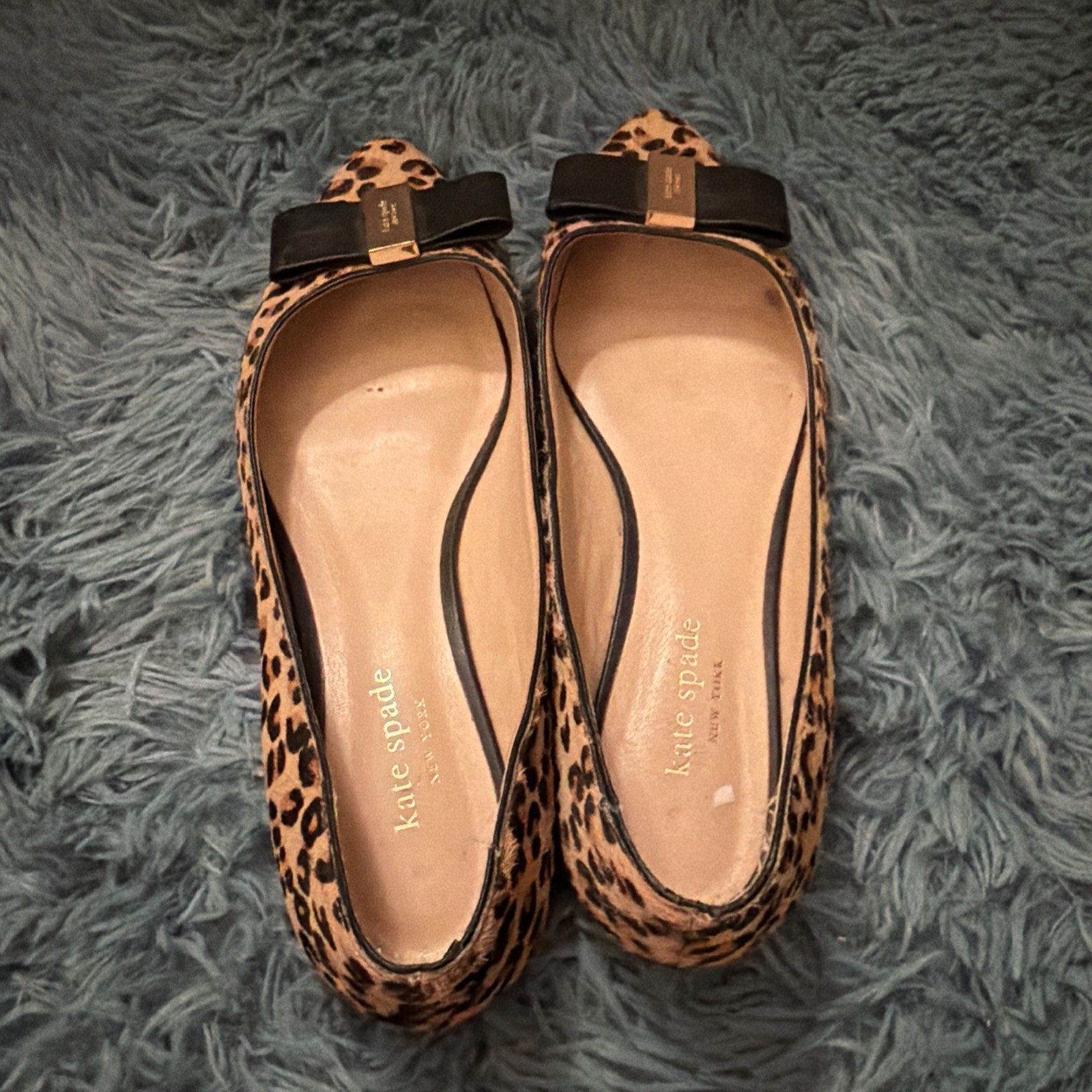 Kate Spade Nora Leopard Print Calf Hair Ballet Flats with Bow 8.5