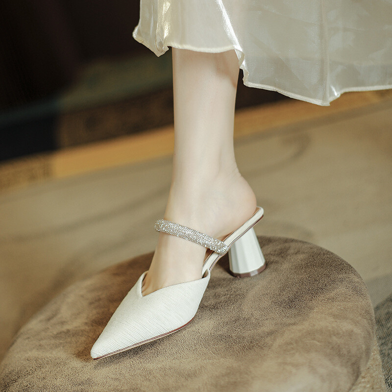 Women Pointed Toe Shoes Summer Rhinestone Sandals Fashion Slipper Shoes