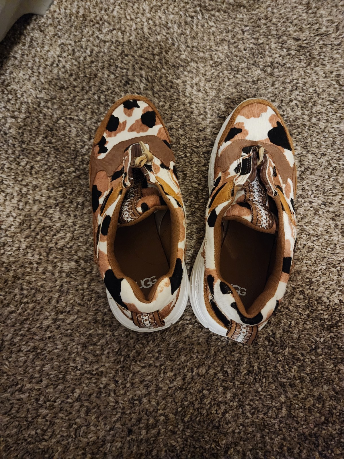 UGG Low Top Animal Print Zip Athletic Sneaker Brown White Black Unisex