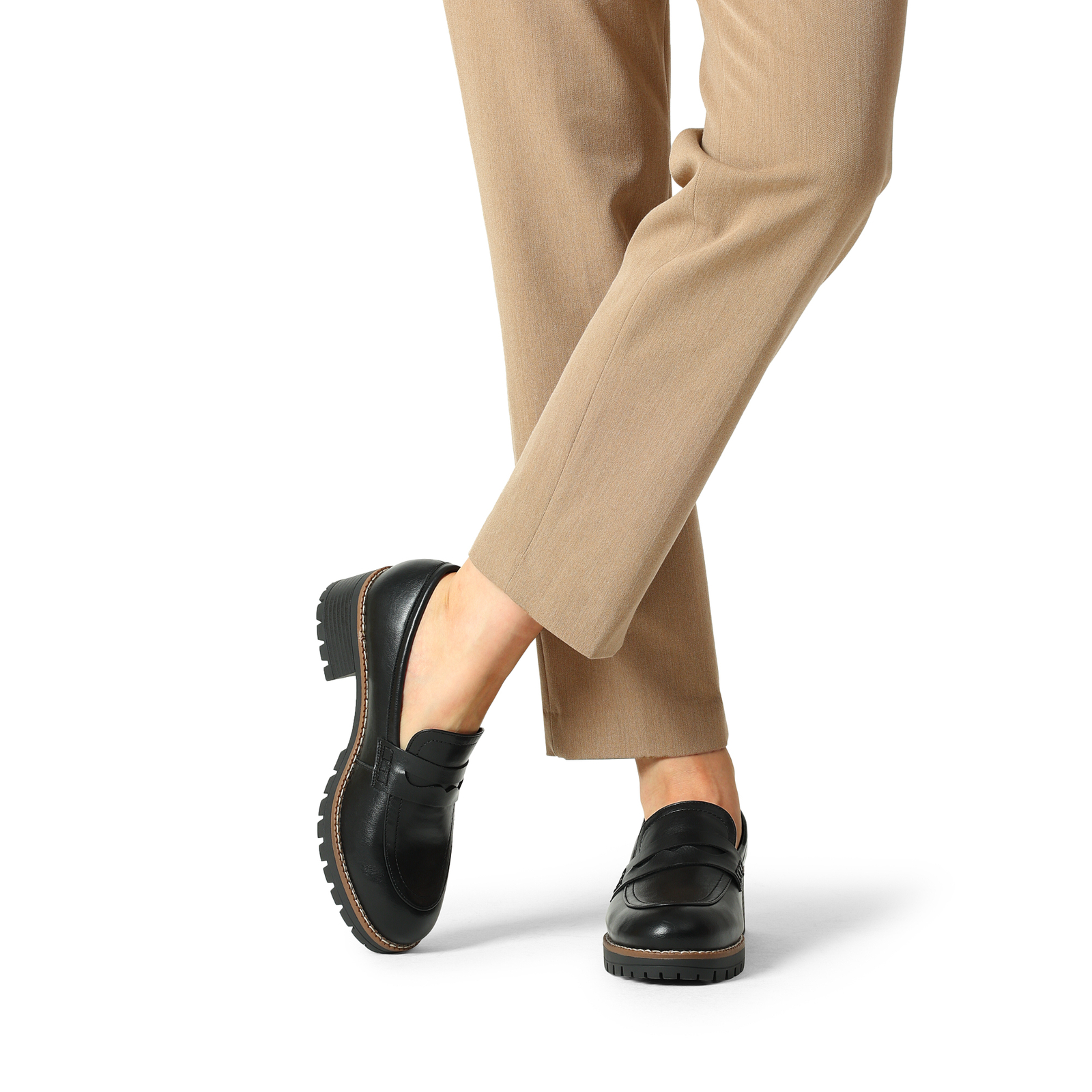 Women Low Chunky Heel Uniform Loafers Slip On Business Penny Loafer Shoes