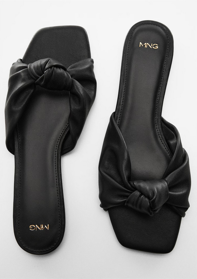 NEW MANGO MNG BLACK KNOT DETAIL SQUARE TOE SLIDE SANDALS SZ 38 US 7.5