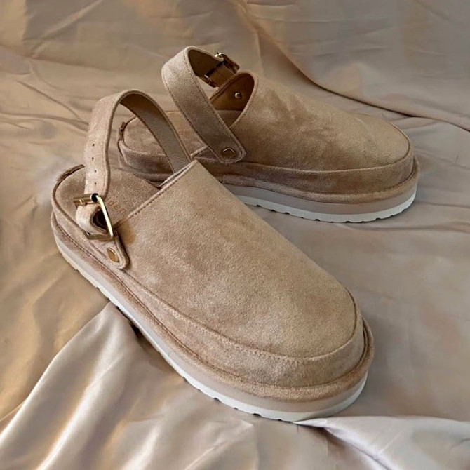 Madden Girl Women’s Beige Faux Suede Slingback Flat Buckle Strap Closed Toe