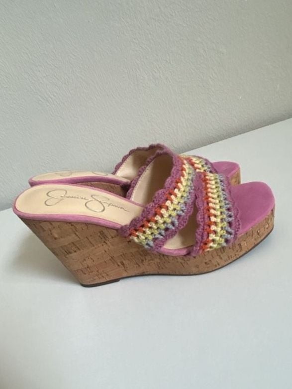 Jessica Simpson Women’s Multi-Colored Crochet Knit Wedge Sandals