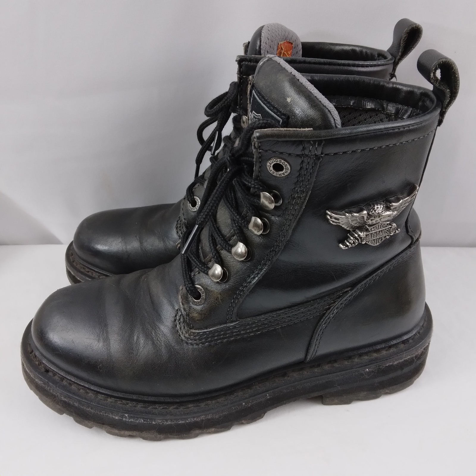 HARLEY-DAVIDSON Lace Up Chukka Boots Black Metal Emblem Grunge Rock Women’s 7.5