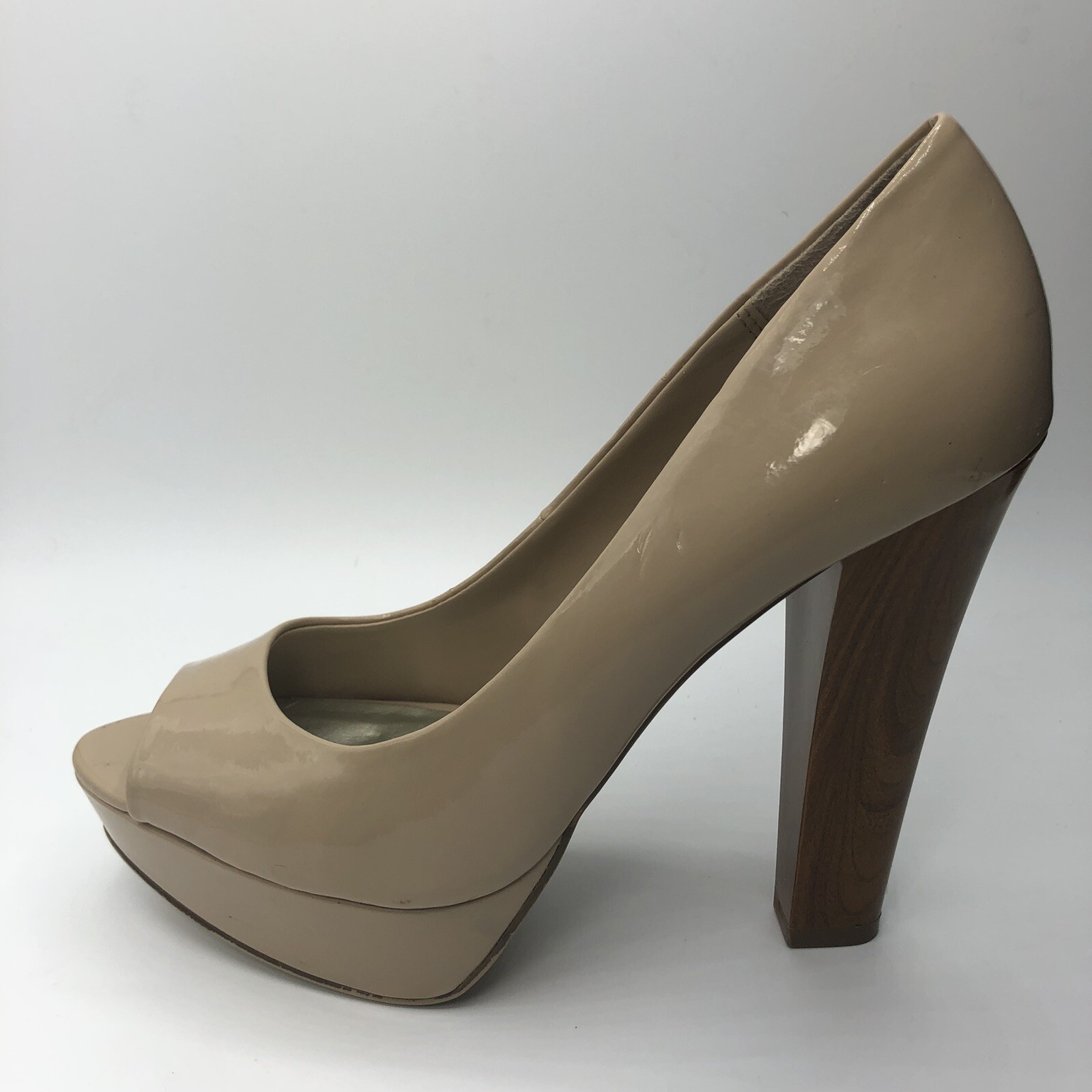 City Streets Womens Size 8.5 Tan Slip On Peep Toe Platform Pumps