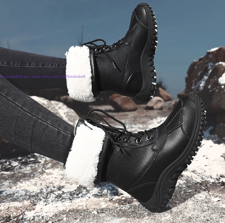Womens Faux Leather Winter Snow Boots Warm Fleece Shoes Mid Calf Walking Boots