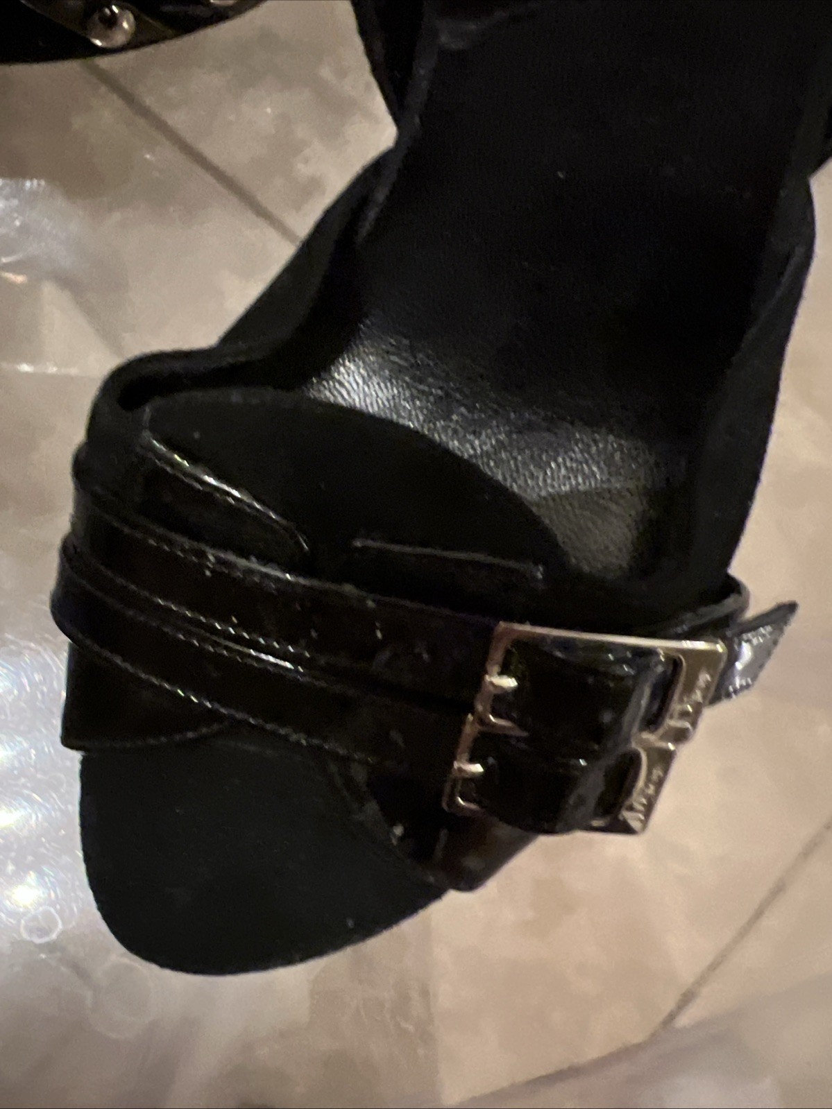 Christian Dior Black Suede Patent Leather logo buckle D’orsay heels Vintage EU37