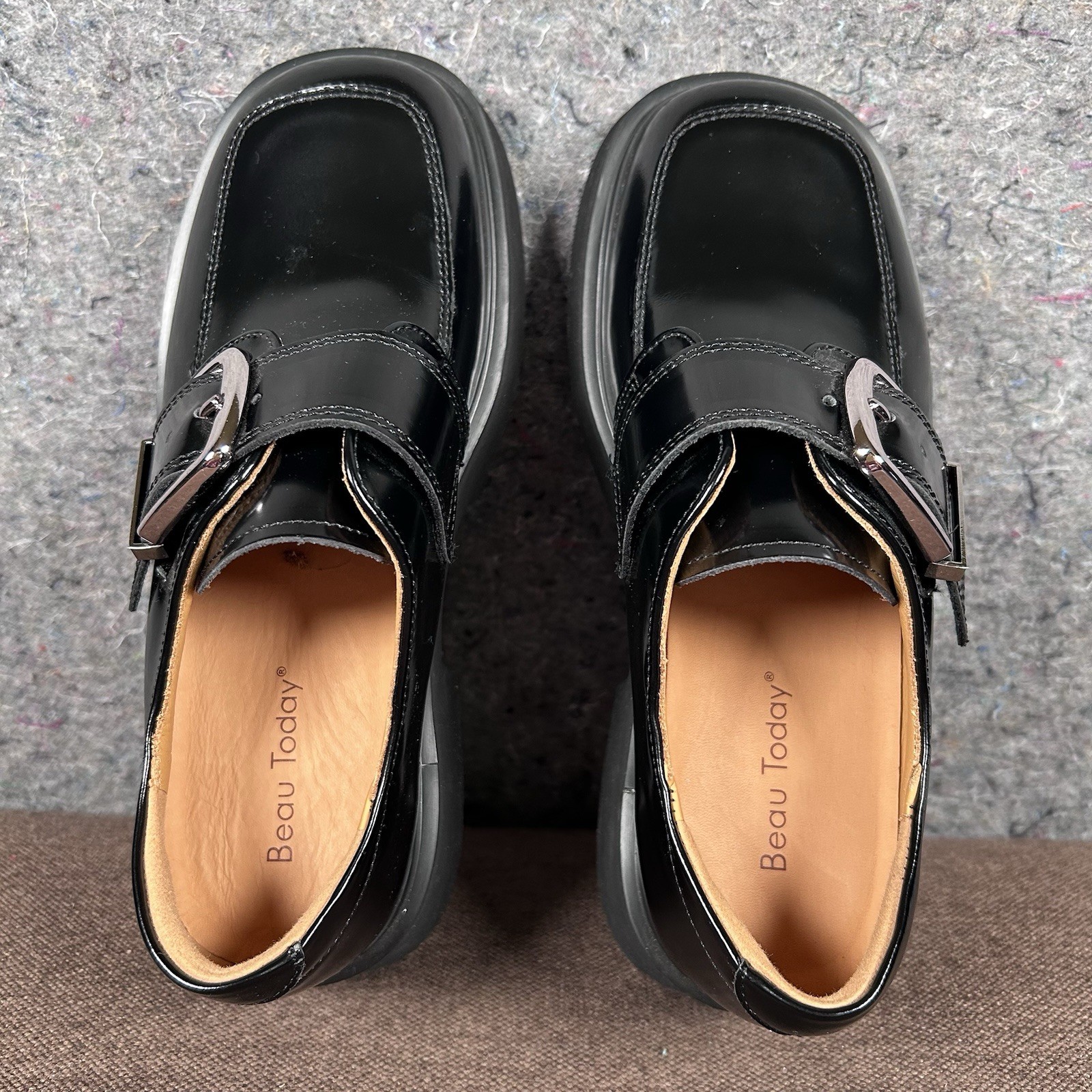 Beau Today Women’s Calfskin Business Casual Buckle Loafer Black Chunky 7-7.5