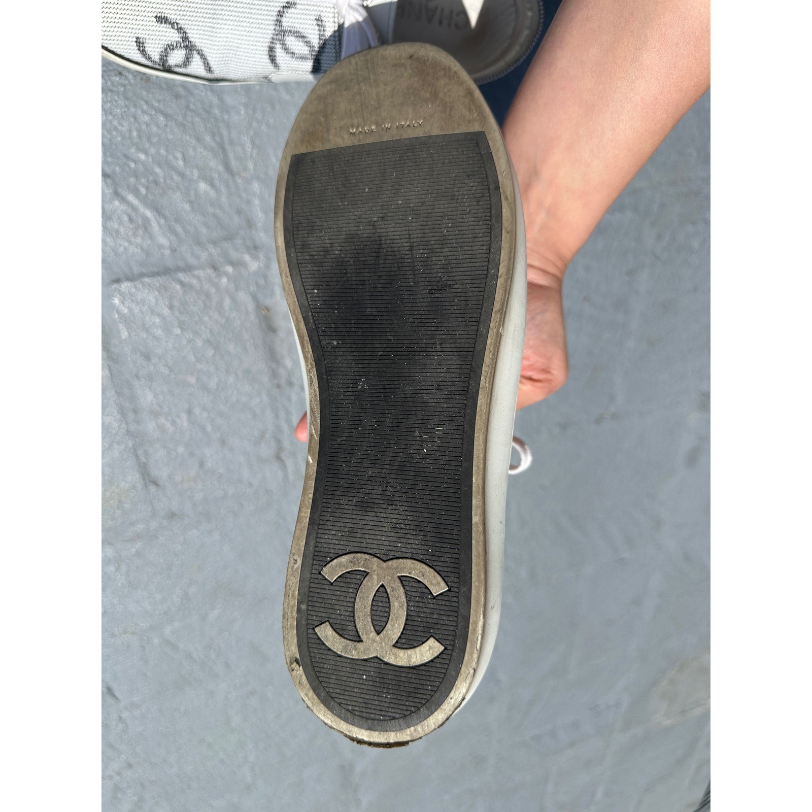 Chanel CC Logo Knit Sneakers Black White Blue Low Top Trainers G33731 Size 39